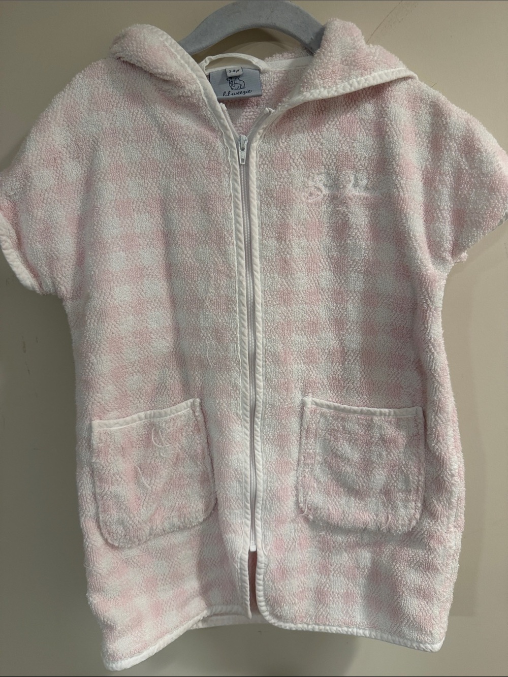 Children's Hooded Zip Swim Coverup in Pink & White